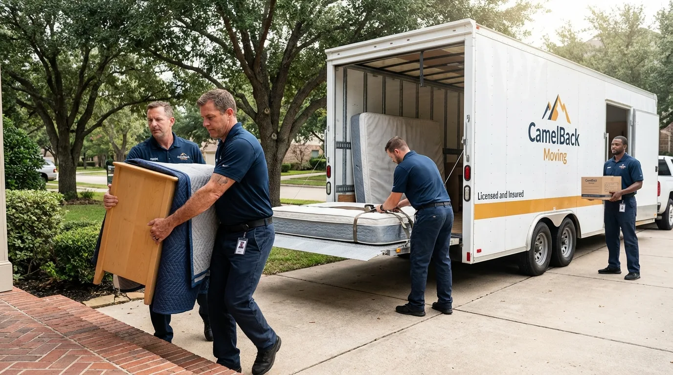 Crew loading residential truck for cross-state move from Rocky Ford, CO